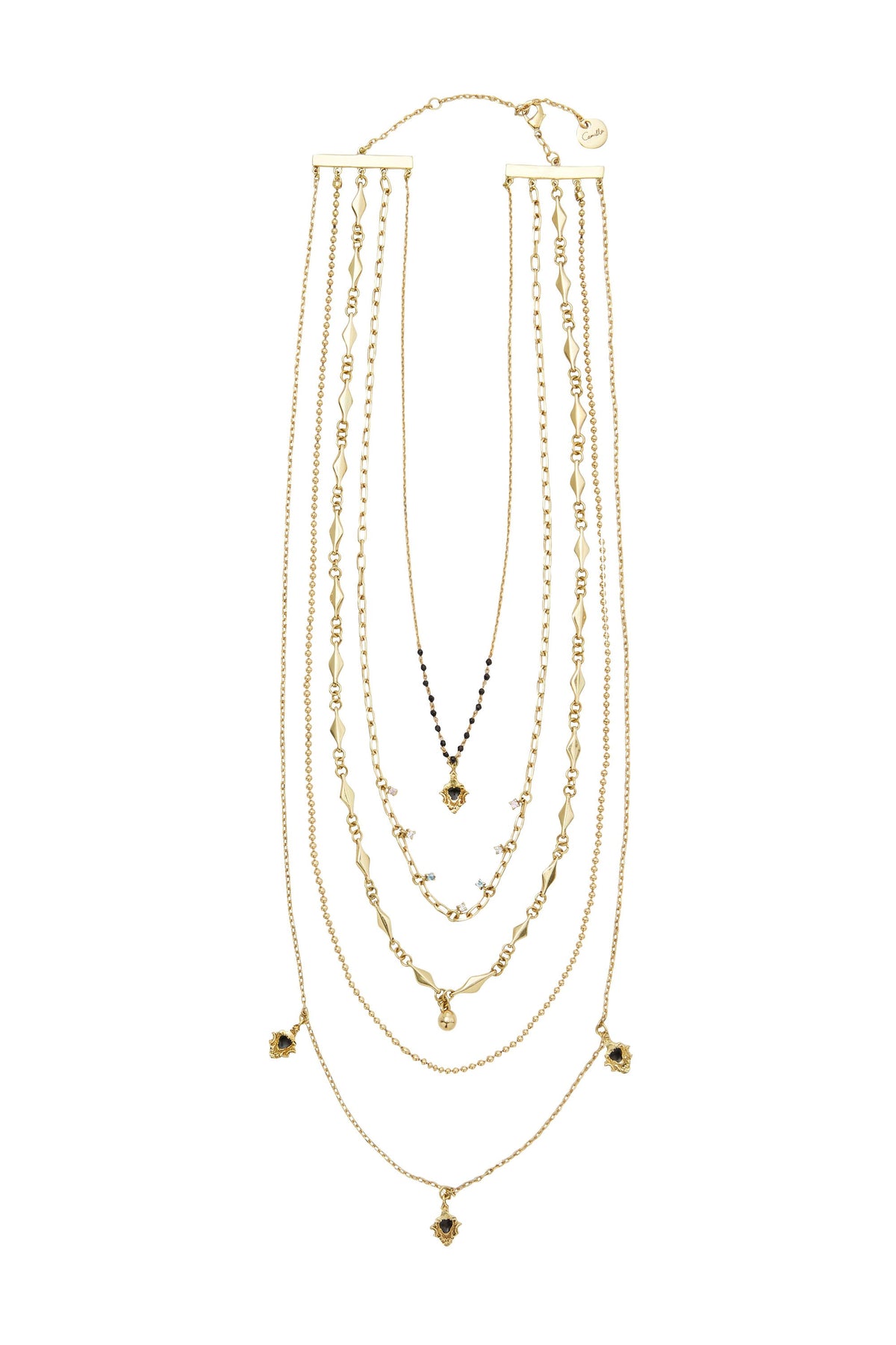 GOLD BRASS BEADED NECLACE W CHAINS