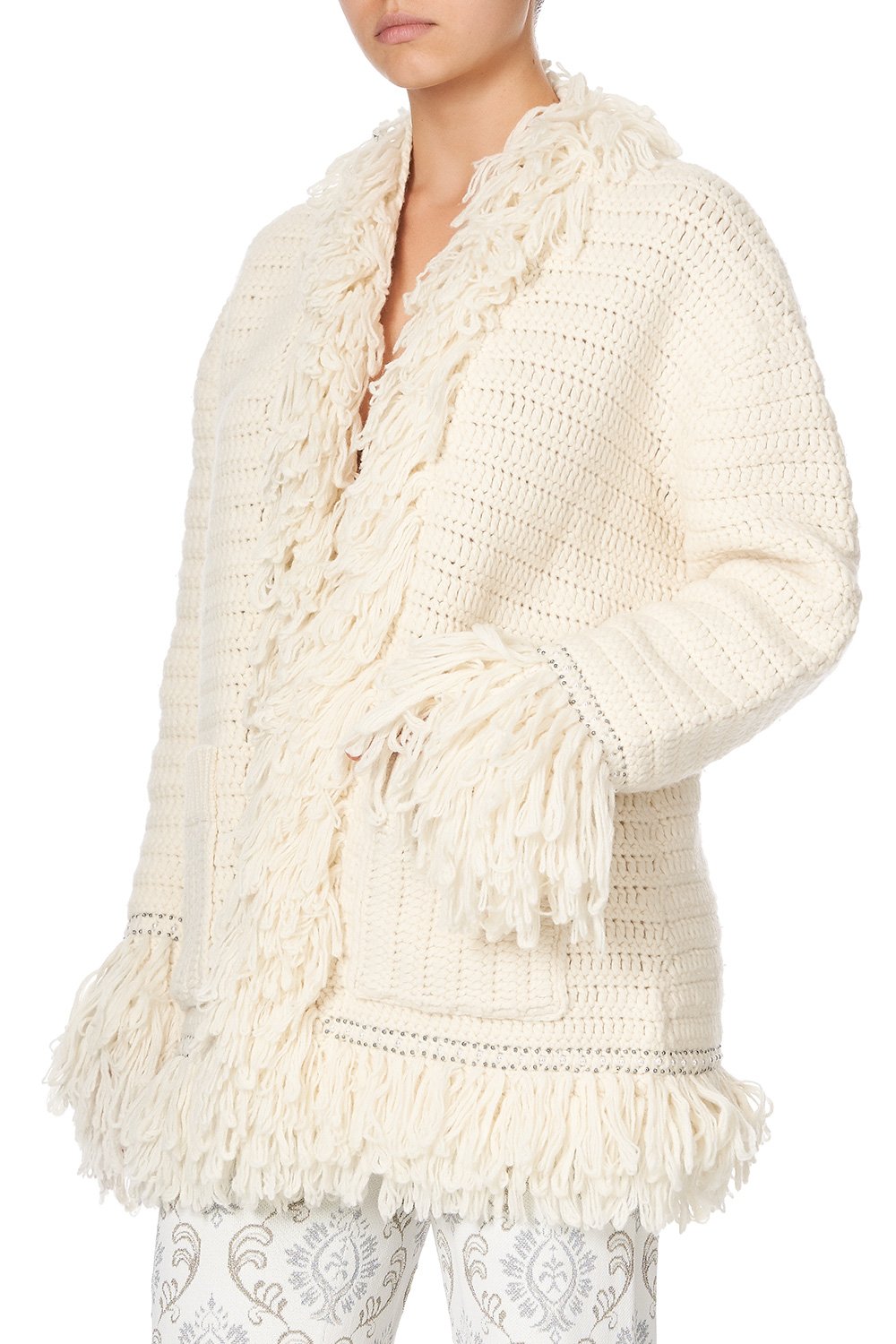 HEAVY KNIT CARDIGAN WITH FRINGING CRYSTAL CASTLE