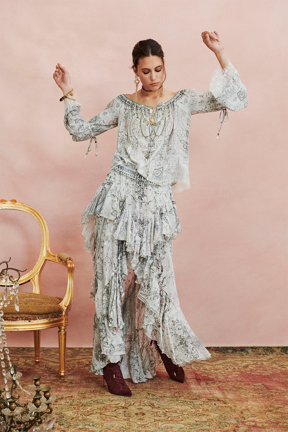 DROP SHOULDER BELL SLEEVE TOP CRYSTAL CASTLE