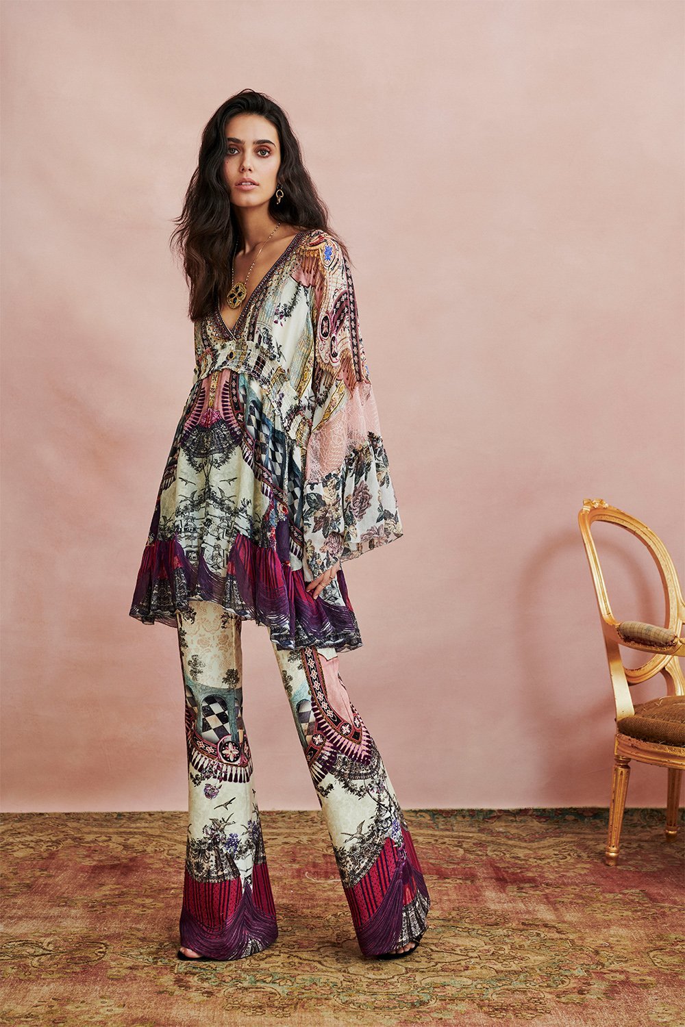 FLARED DRESS WITH SHIRRED WAIST VIOLET CITY