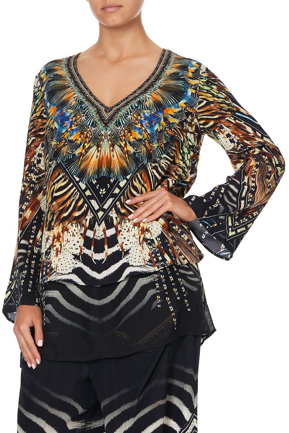 BLOUSE WITH SIDE SPLIT UNDERLAY LOST PARADISE