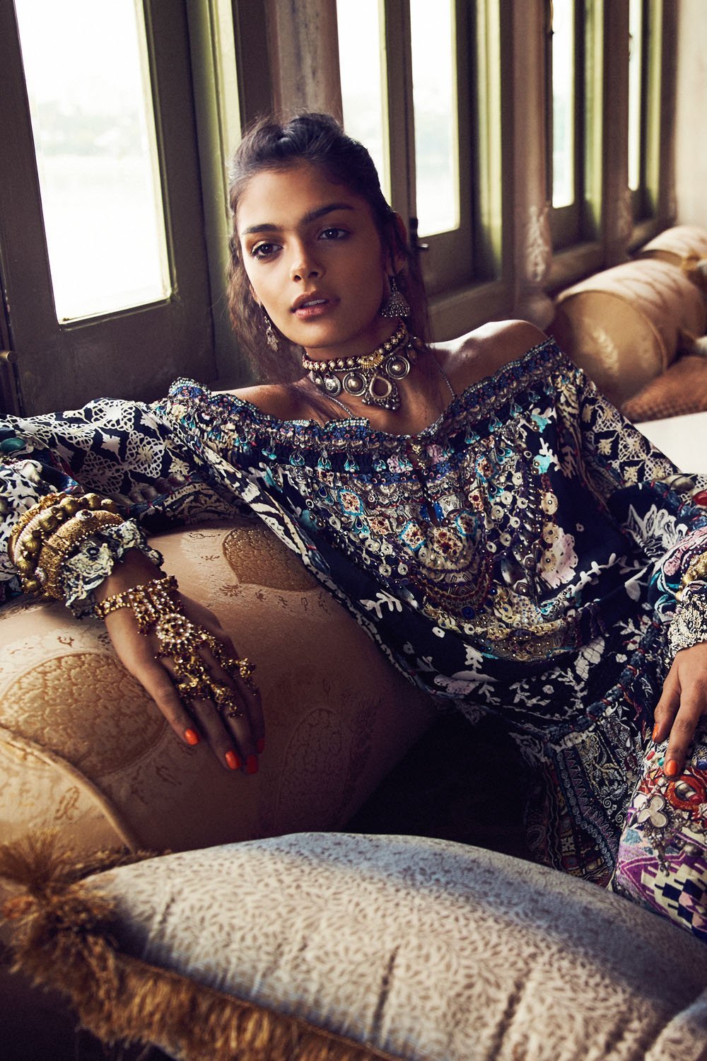 CAMILLA JAGGIS KINGDOM OFF SHOULDER SHIRRED DRESS