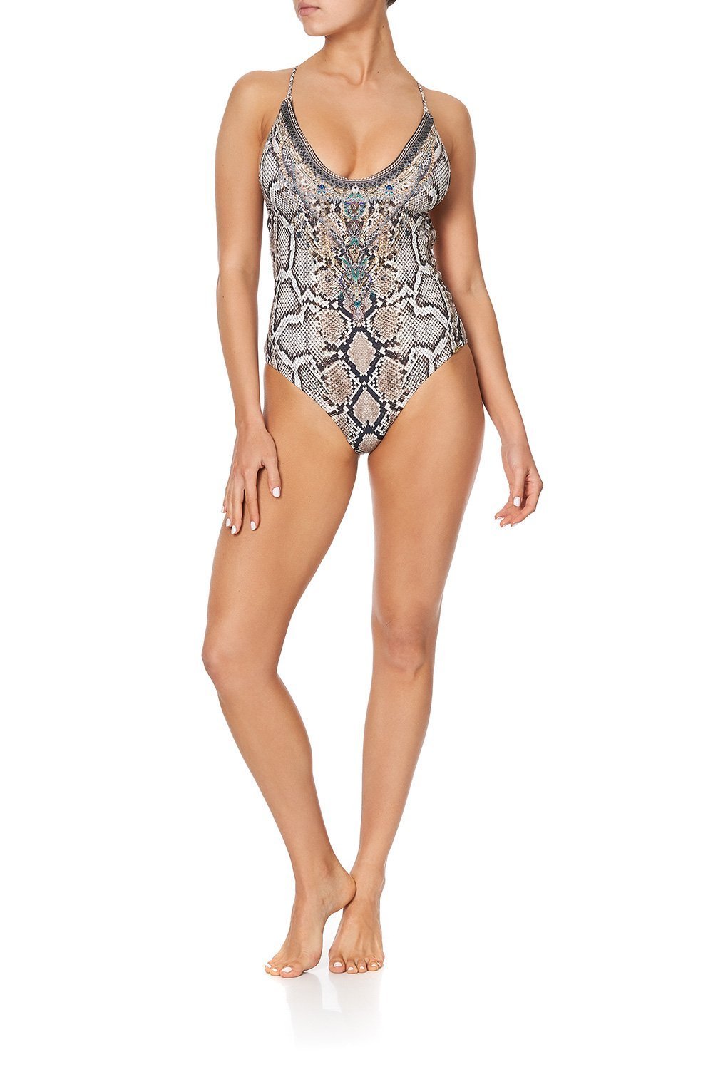 SCOOP NECK ONE PIECE WITH PLAIT STRAP KAKADU BOO