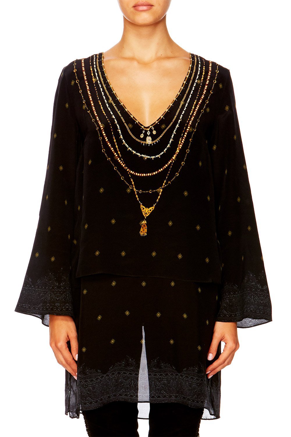 LUCKY STARS BLOUSE W SIDE SPLIT UNDERLAY