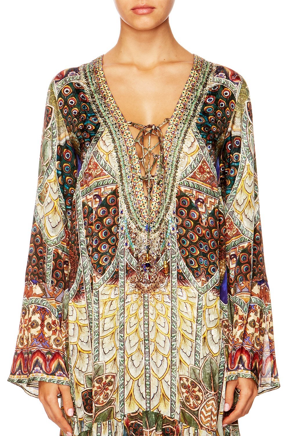 ECHOS OF ENCHANTMENT LACE UP DRESS WITH TIERED HEM