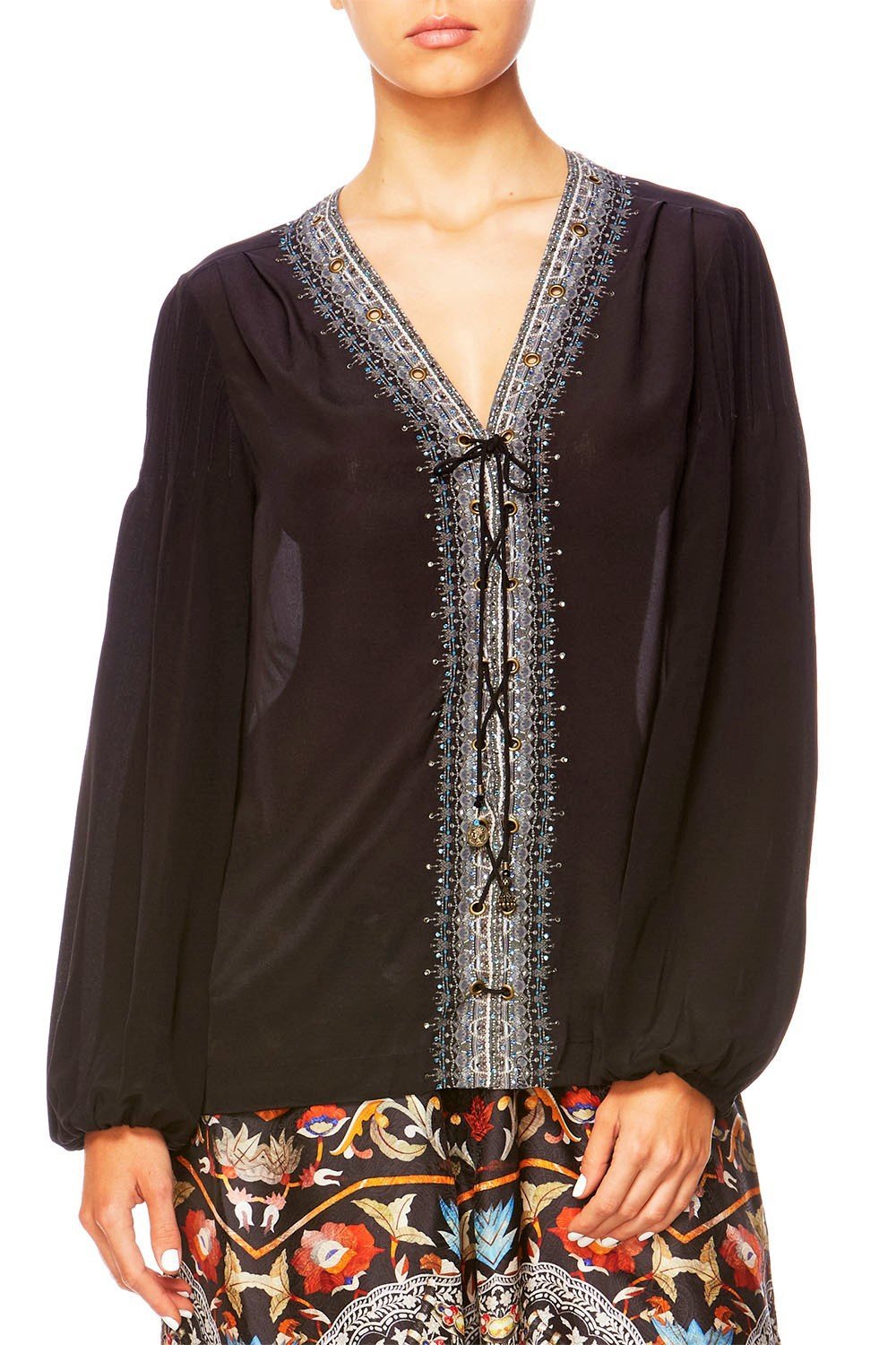 CAMILLA CHAMBER OF REFLECTIONS PEASANT BLOUSE W FRONT LACING