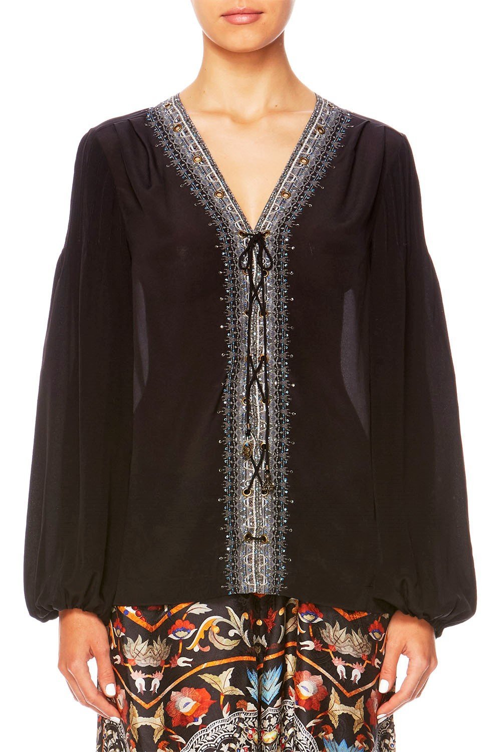 CAMILLA CHAMBER OF REFLECTIONS PEASANT BLOUSE W FRONT LACING