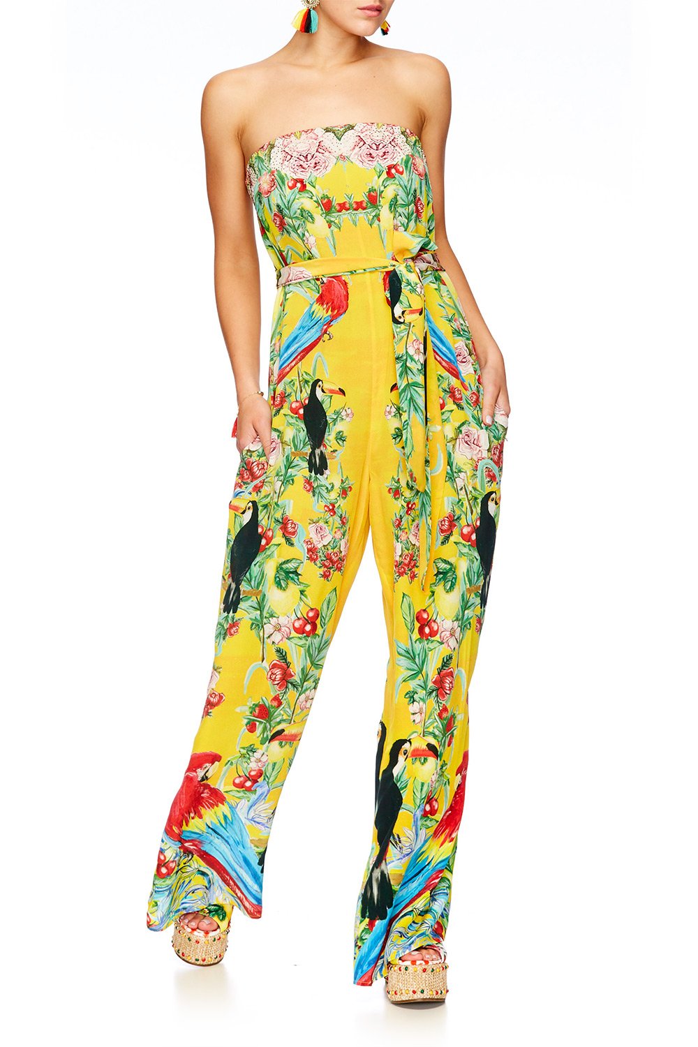 LOVE BIRDS TIE WAIST STRAPLESS JUMPSUIT
