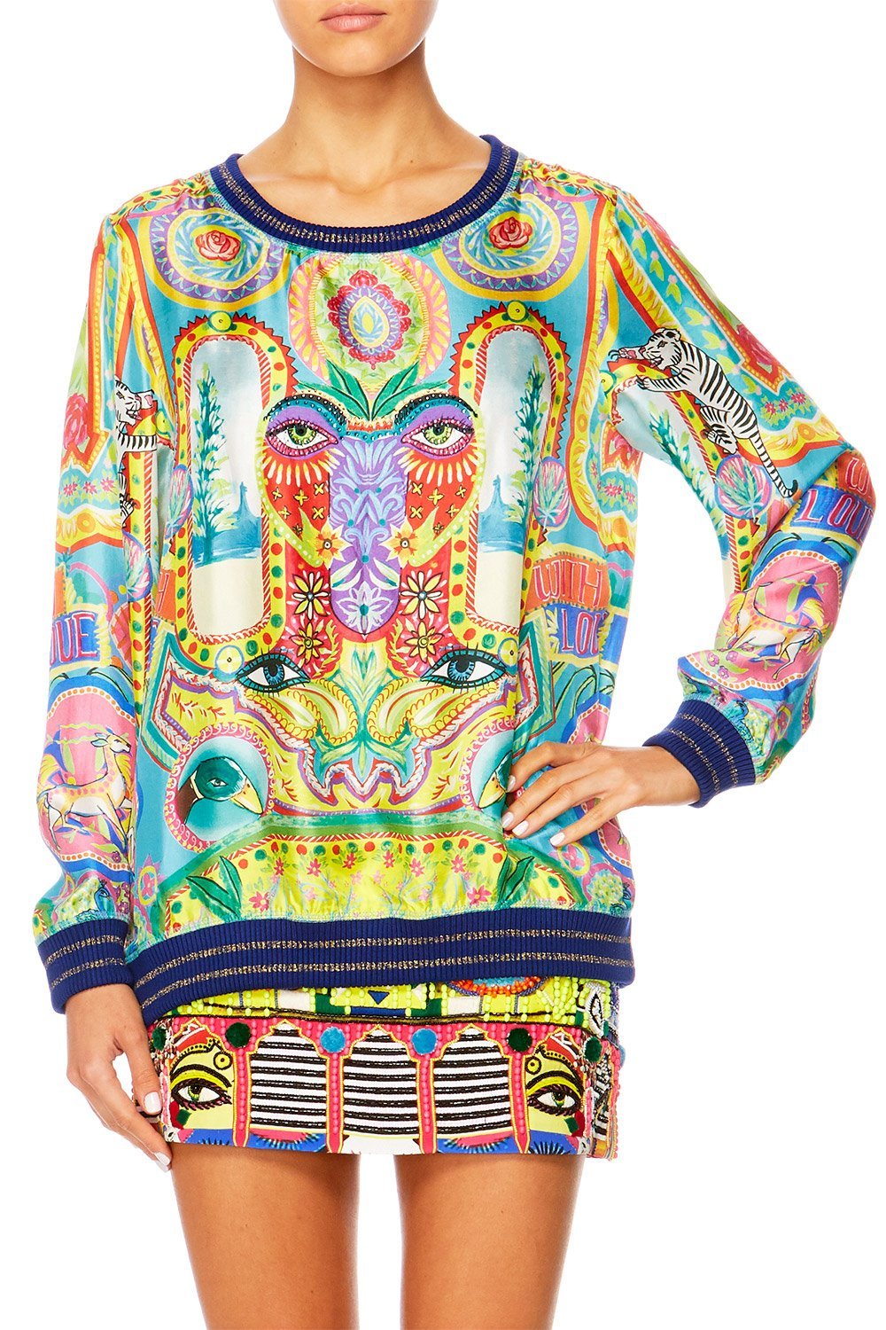 COLOUR MY WORLD WOVEN ROUND NECK SWEATER