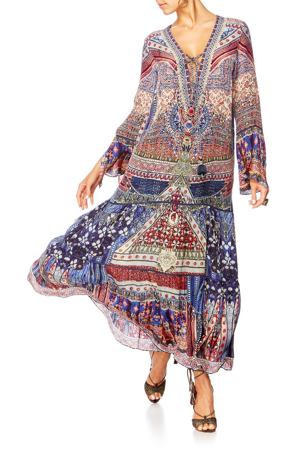 OVERNIGHT BAG LACE UP DRESS WITH TIERED HEM