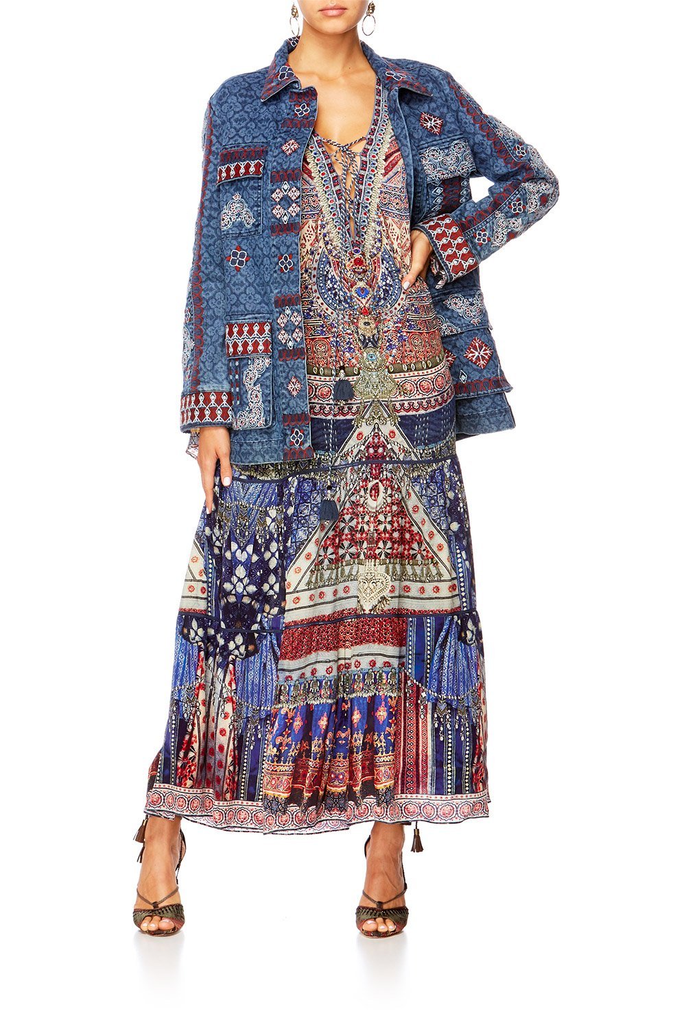 OVERNIGHT BAG LACE UP DRESS WITH TIERED HEM