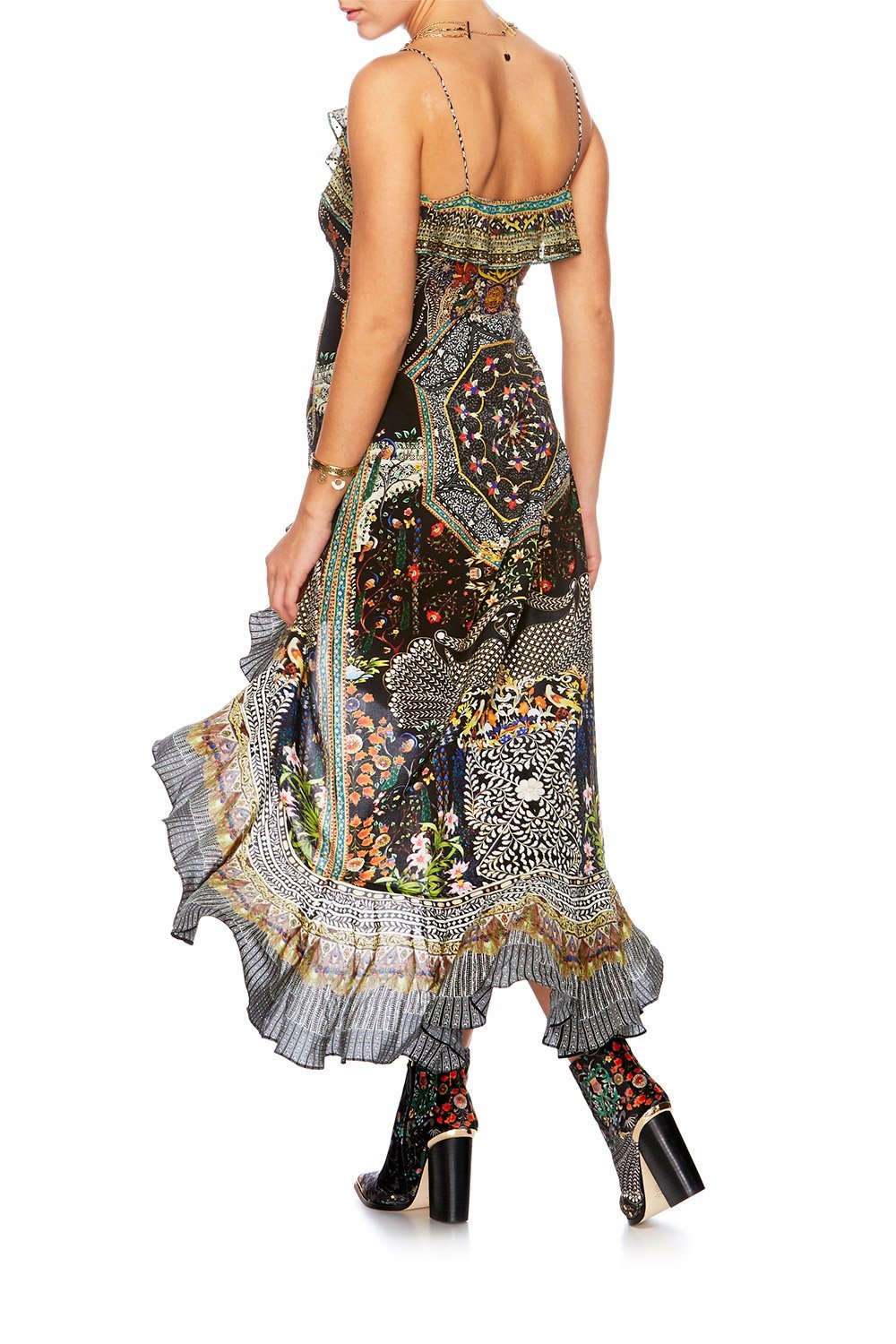 BEHIND CLOSED DOORS LONG WRAP DRESS W FRILL