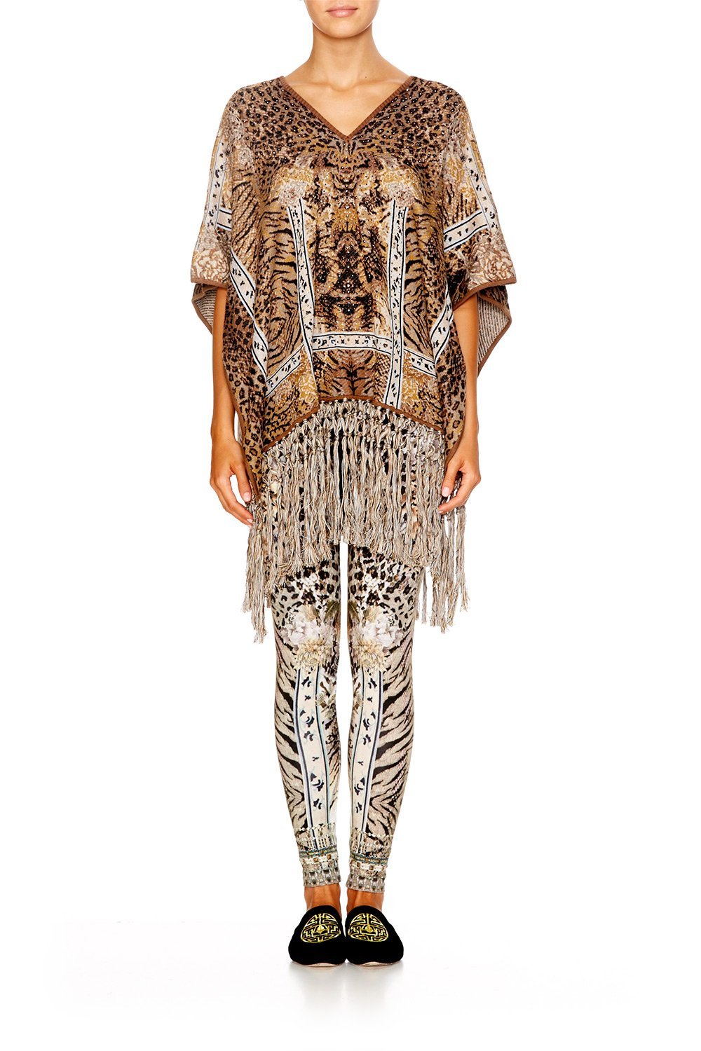 SPIRIT ANIMAL SHORT V-NECK PONCHO W/FRINGING