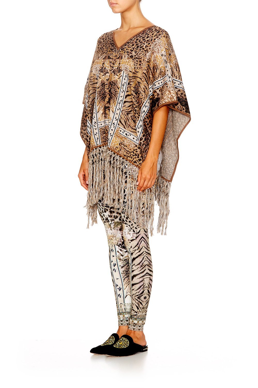 SPIRIT ANIMAL SHORT V-NECK PONCHO W/FRINGING