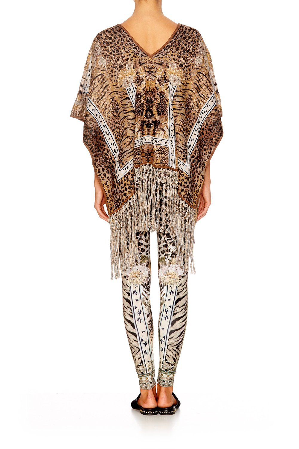 SPIRIT ANIMAL SHORT V-NECK PONCHO W/FRINGING