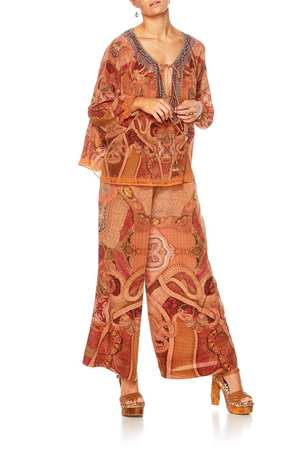 FAMILY GATHERING TIE FRONT HIGH LOW HEM BLOUSE