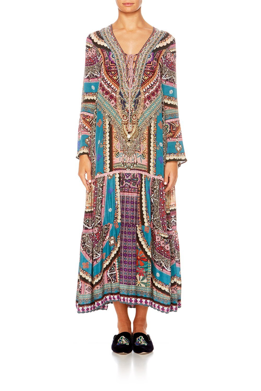 TIMES WE SHARE LACE UP DRESS W TIERED HEM