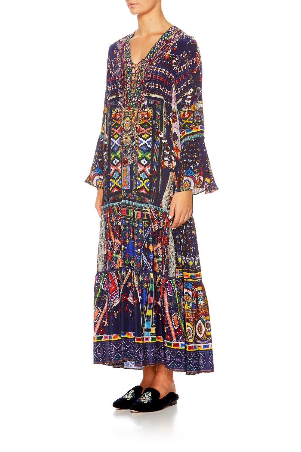 WHERE YOULL FIND ME LACE UP DRESS W TIERED HEM