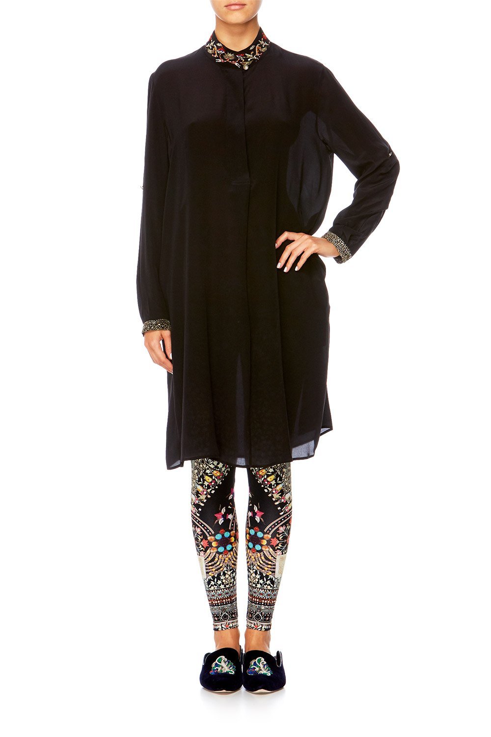 CHAMBER OF REFLECTIONS LONG LINE BLOUSE W HIGH COLLAR