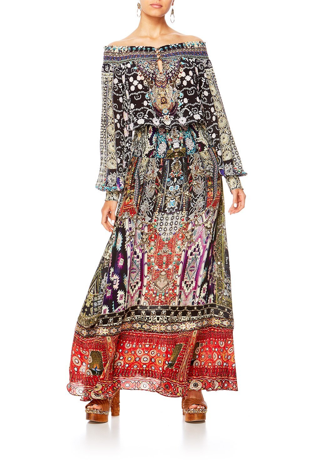 CAMILLA JAGGIS KINGDOM OFF SHOULDER SHIRRED DRESS