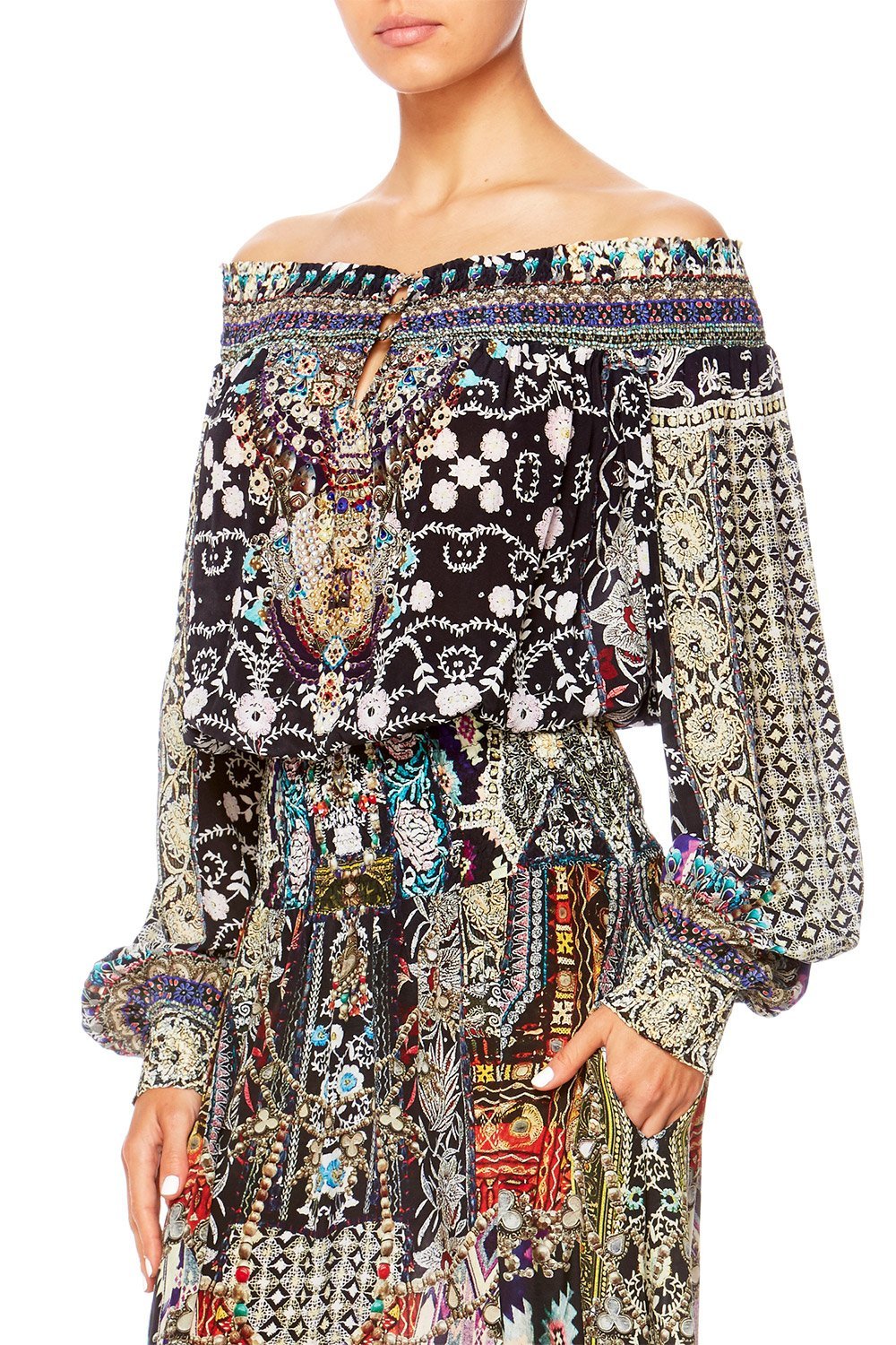 CAMILLA JAGGIS KINGDOM OFF SHOULDER SHIRRED DRESS