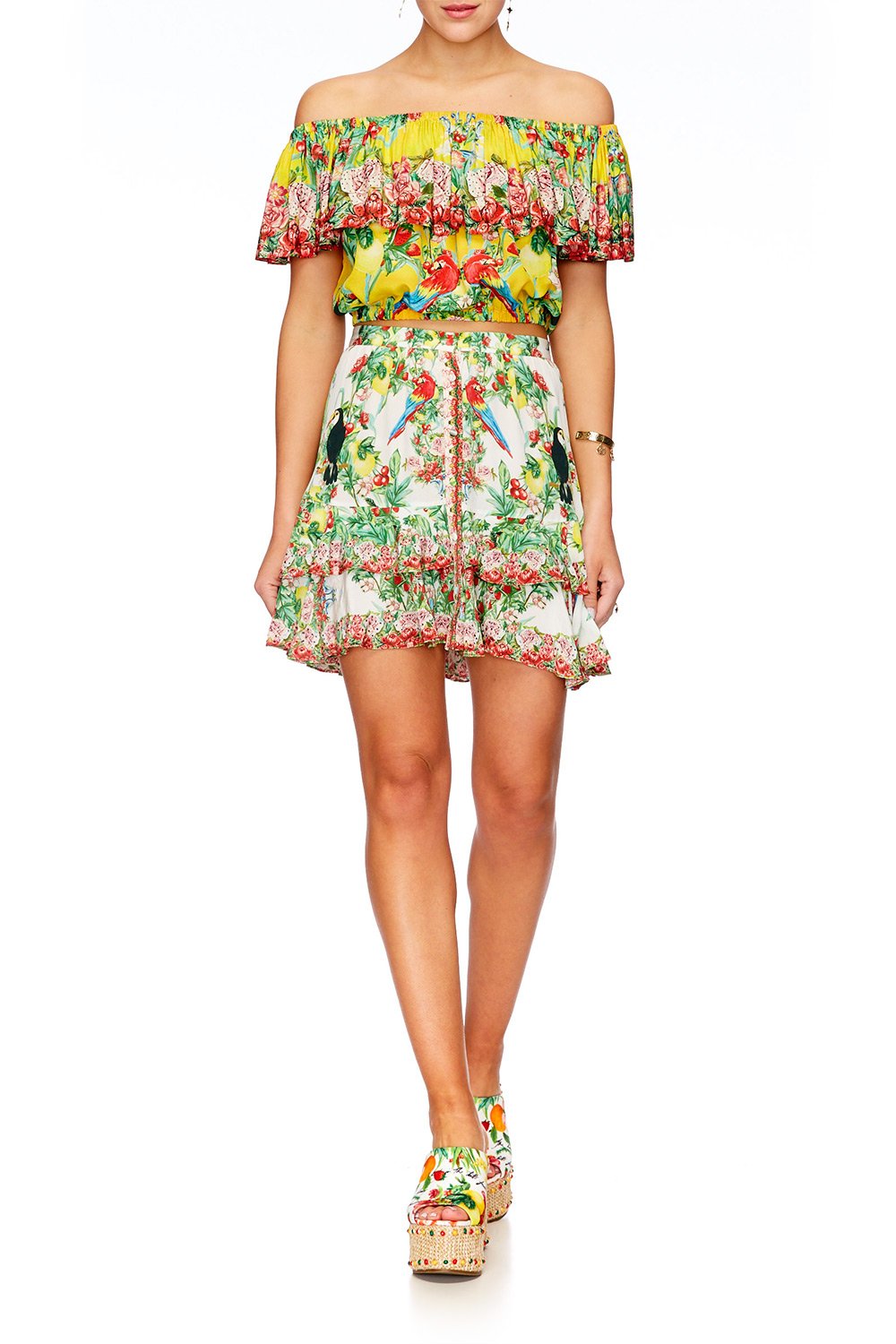 ONE FLEW OVER TIERED BUTTON DOWN MINI SKIRT