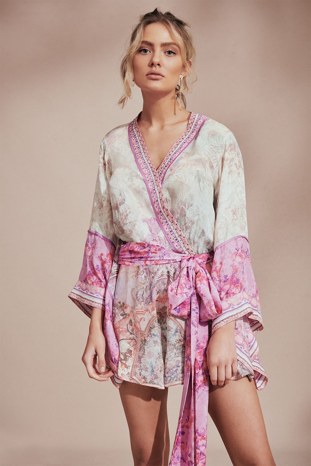 KIMONO SLEEVE PLAYSUIT WITH OBI BELT ELECTRON LIBRE