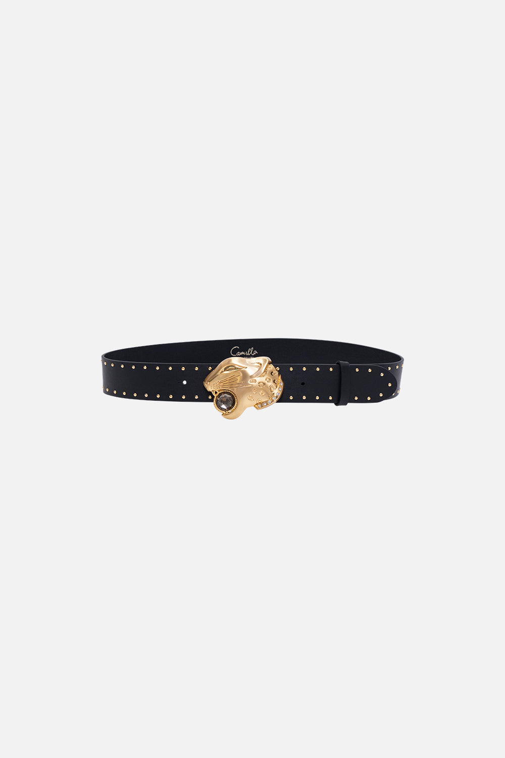 LEOPARD HEAD BUCKLE BELT SOLID BLACK