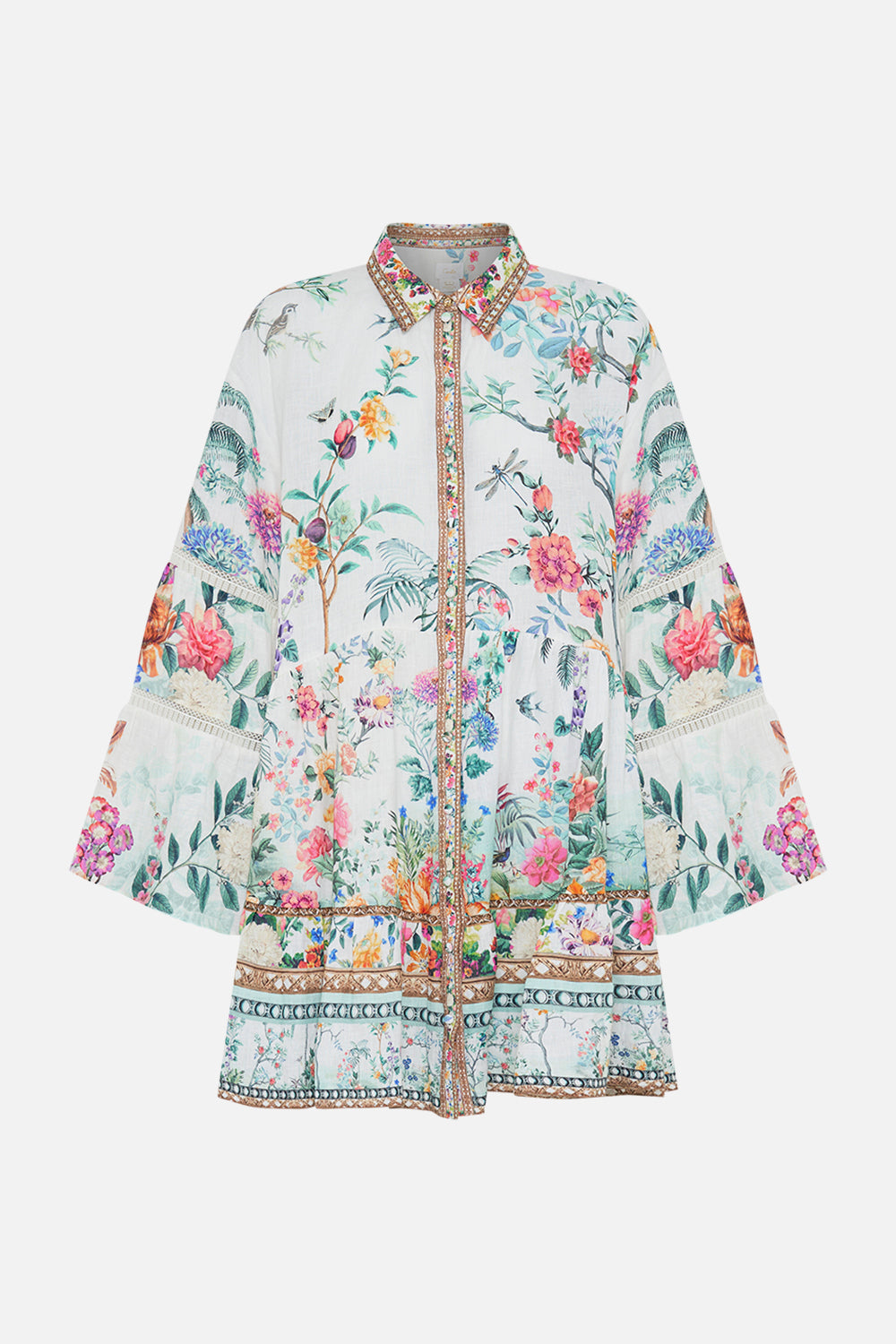 CAMILLA tiered dress in Plumes and Parterres print