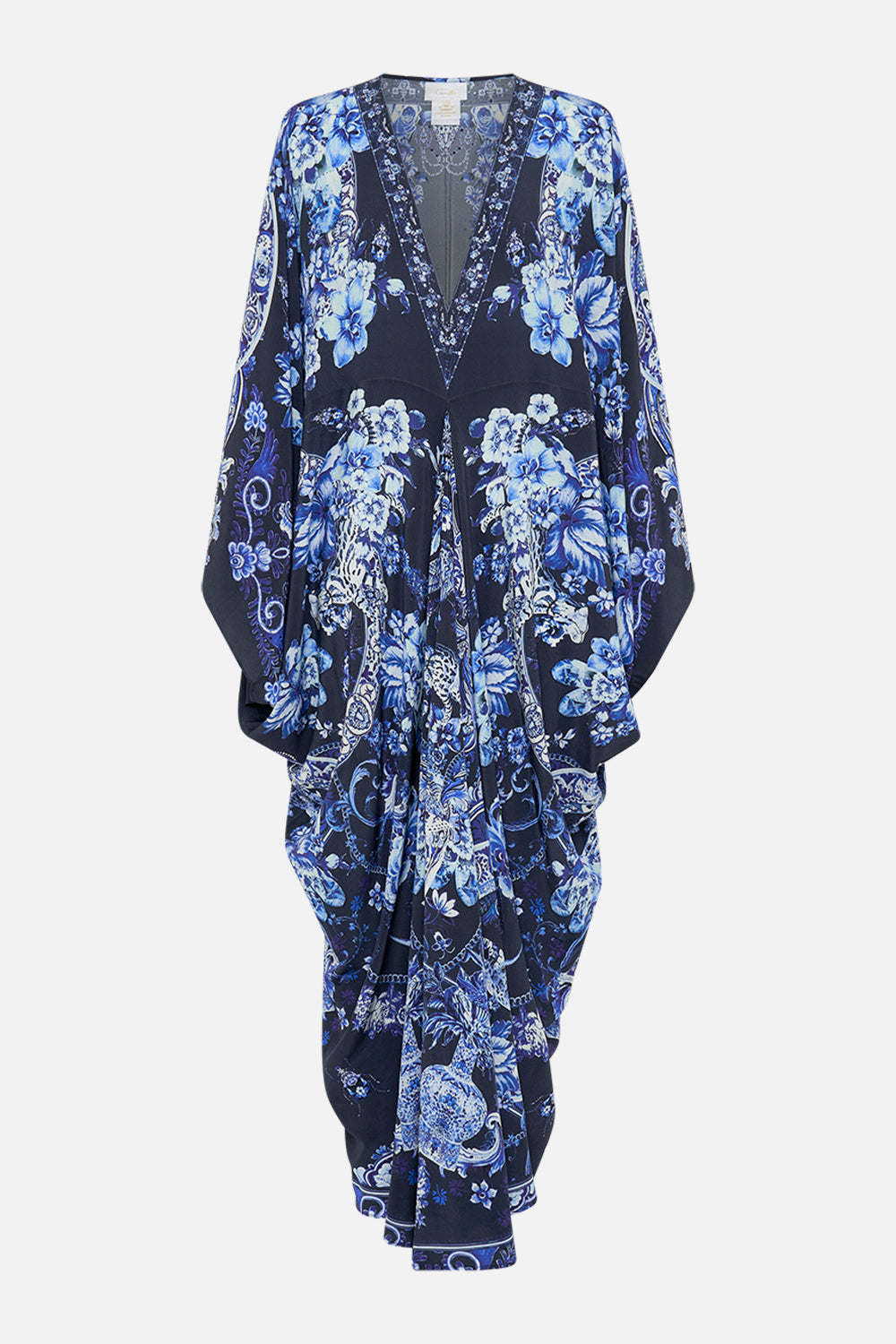 CAMILLA silk kaftan in Delft Dynasty print