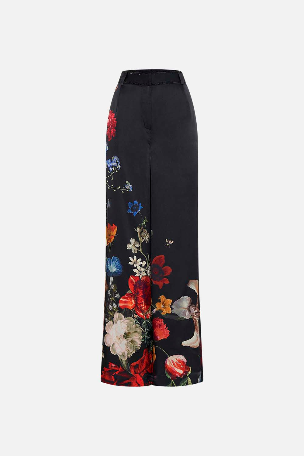 CAMILLA black floral print silk pants in A Still Life print
