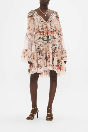 A-LINE GATHERED PANEL DRESS WITH LACE ROSE GARDEN REVOLUTION