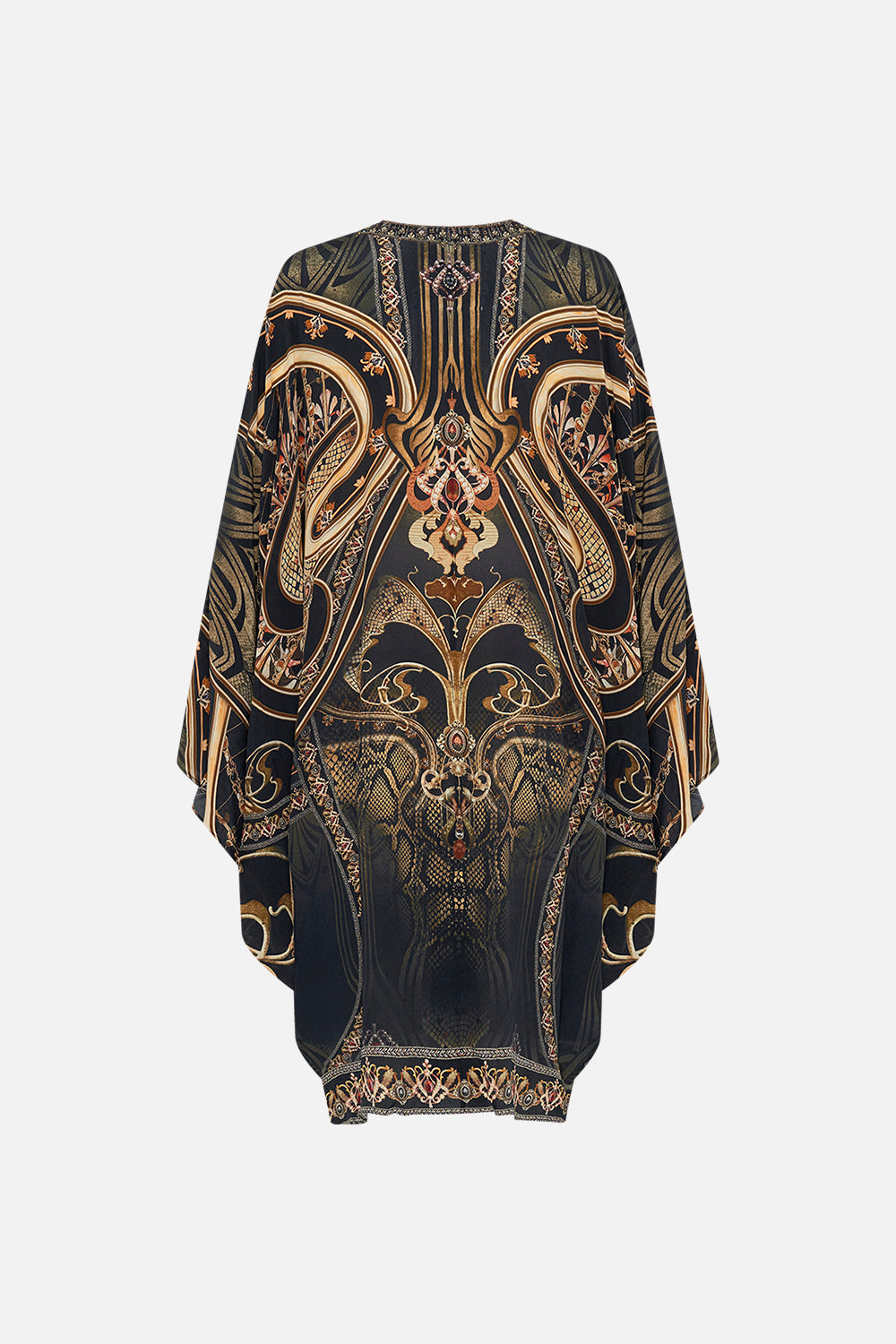 CAMILLA silk kaftan in Nouveau Noir print