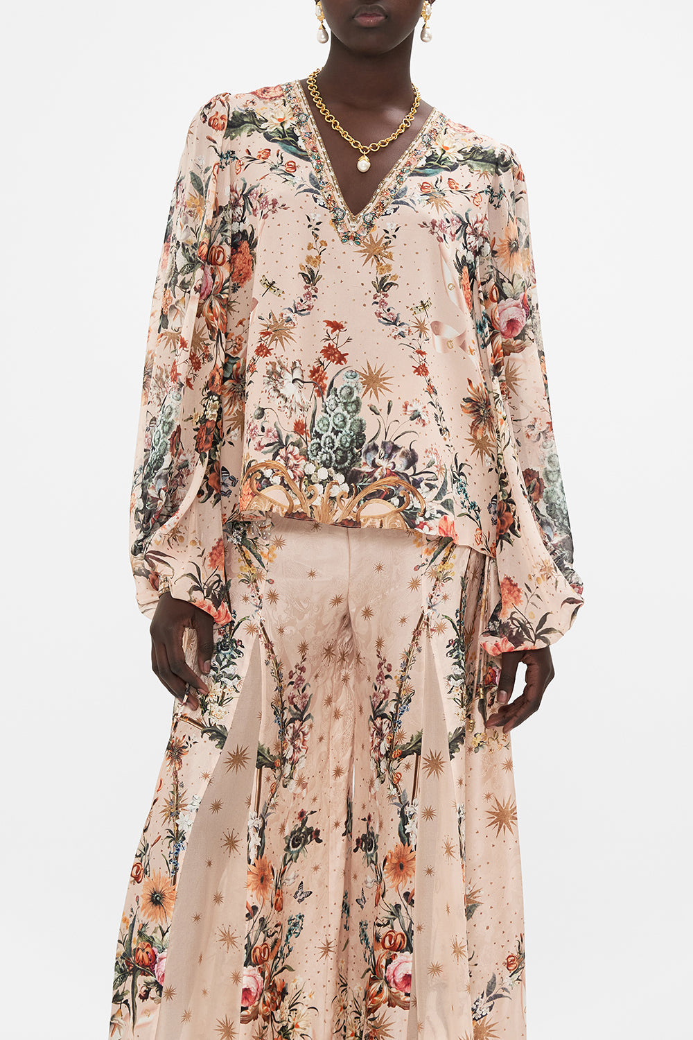CAMILLA silk blouse in Rose Garden Revolution print