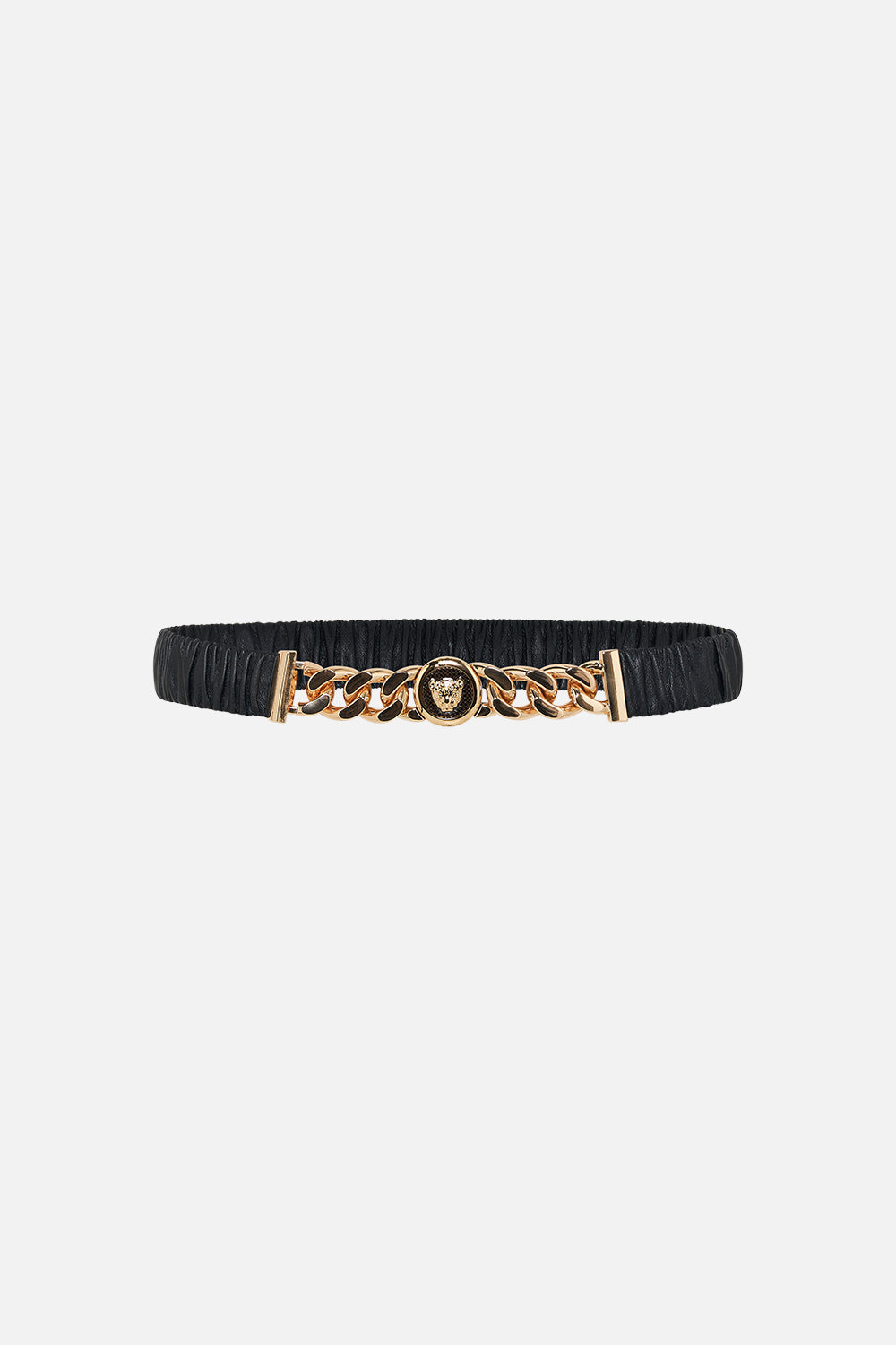CAMILLA Leopard Button Elastic Belt in Solid Black print