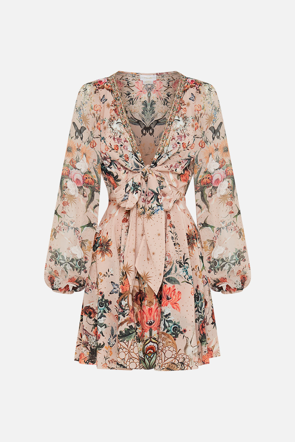 CAMILLA silk wrap dress in Rose Garden Revolution print