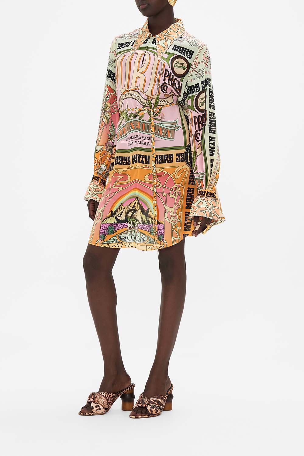 CAMILLA silk shirt dress in Lets Chase Rainbows print