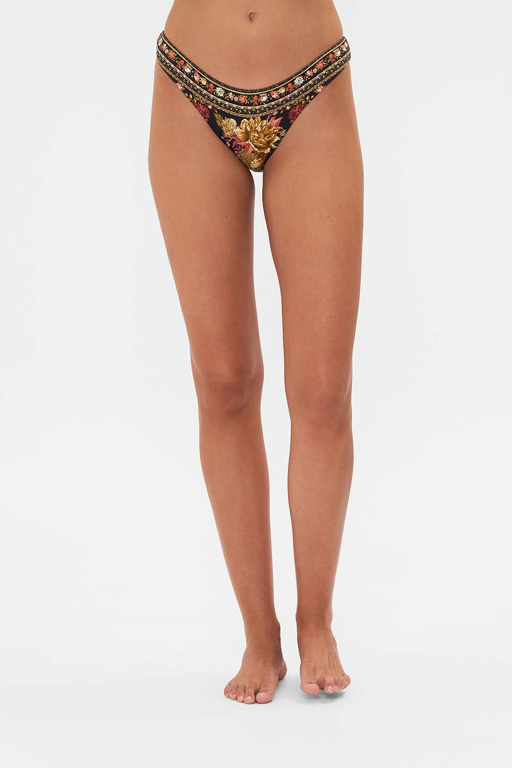 The CAMILLA PLUNGE FRONT HALTER ONE PIECE  WITH TRIM CAT WORSHIP in our  print.