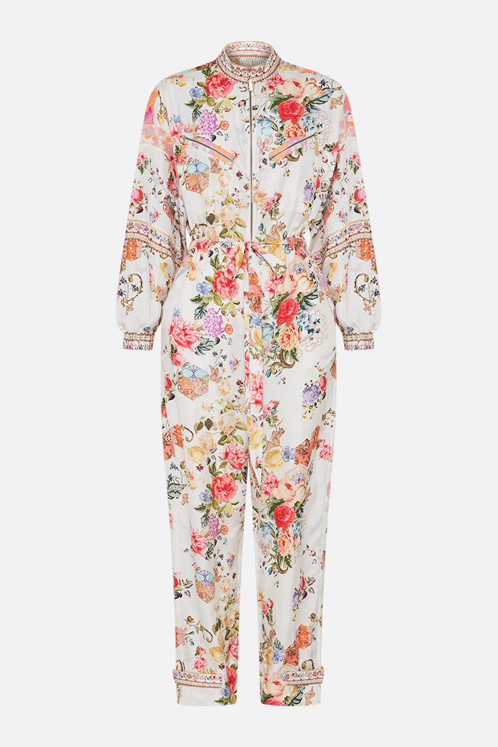 CAMILLA floral layered long sarong with front tie in Stitched in Time print.