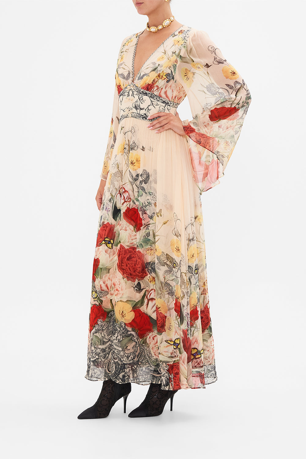 CAMILLA multi flared sleeve dress in Etched into Eternity