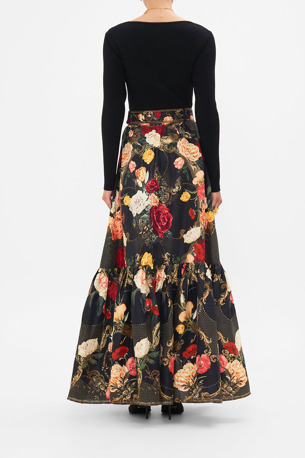 CAMILLA Black Skirt with Deep Hem Frill and Belt in Magic in the Manuscripts