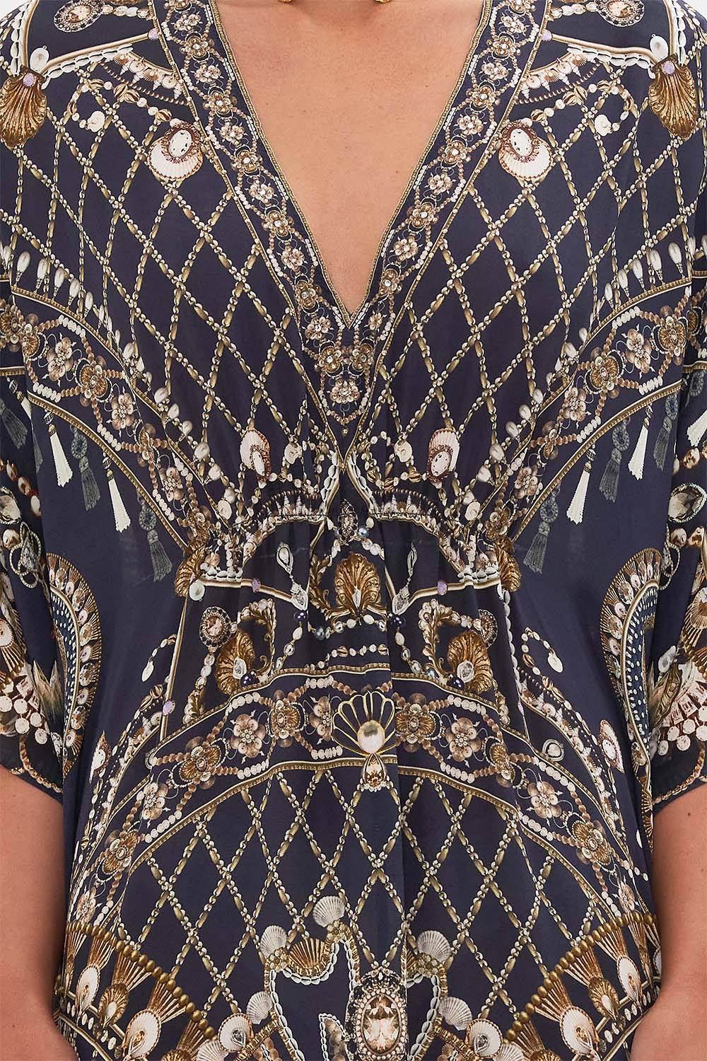 CAMILLA floral slouch shoulder bag in Stitched in Time print.