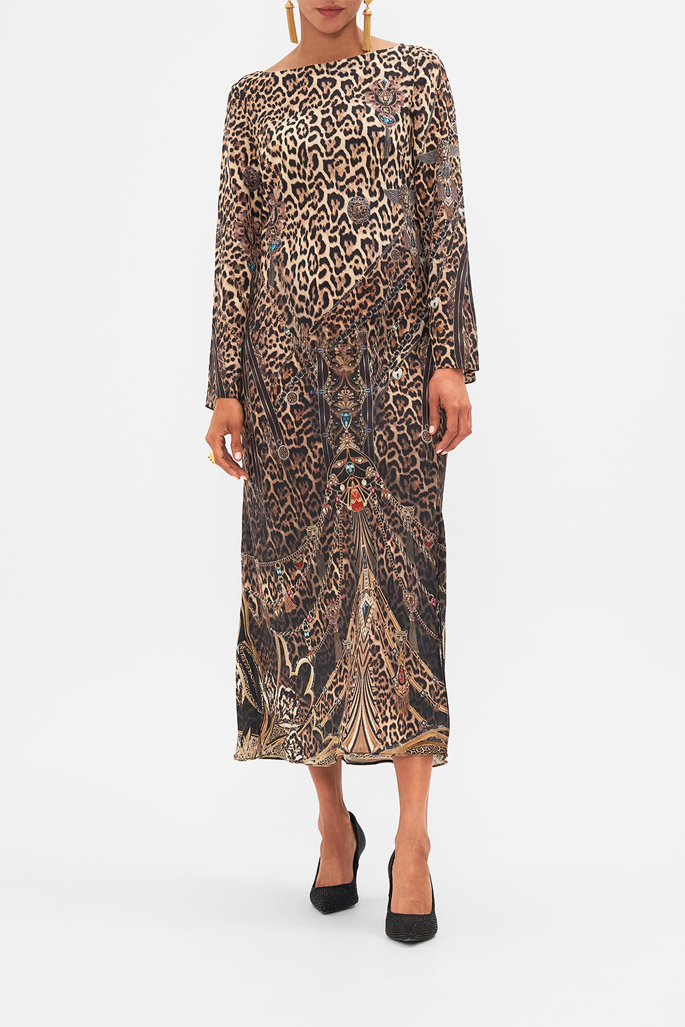 CAMILLA Leopard Long Sleeve Bias Dress in Amsterglam print