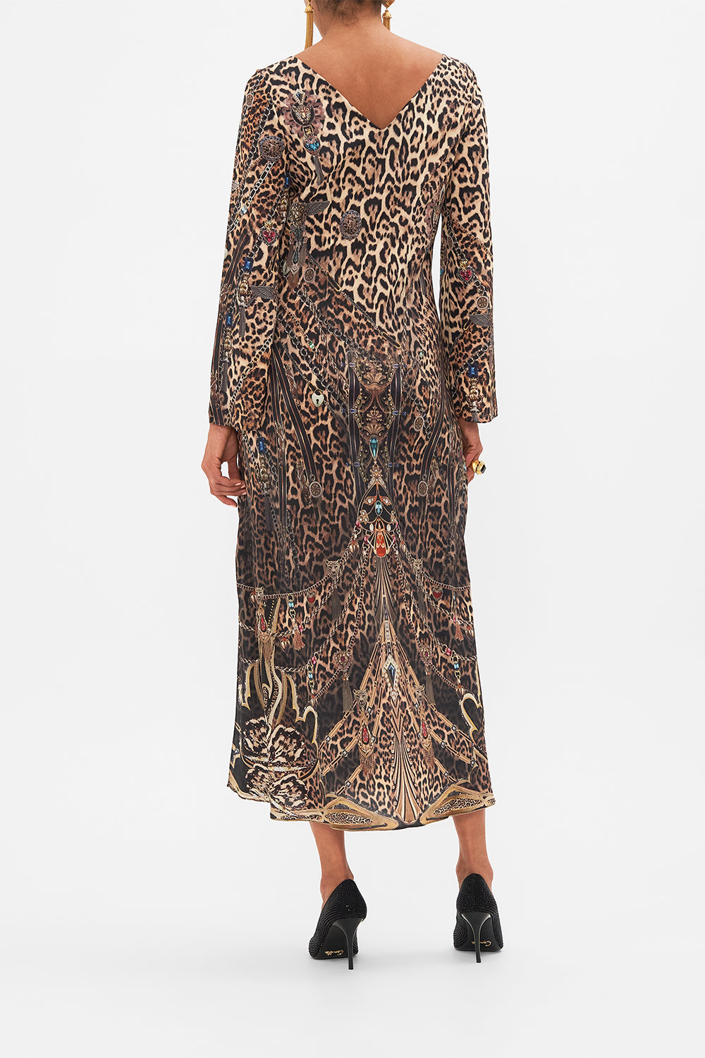 CAMILLA Leopard Long Sleeve Bias Dress in Amsterglam print