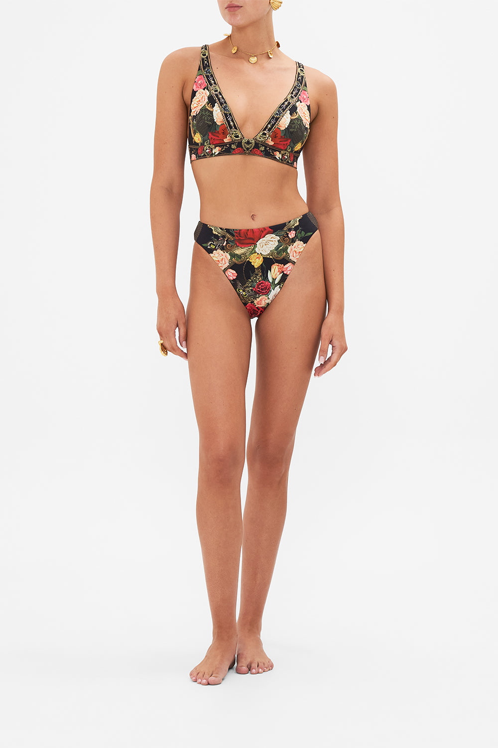 The CAMILLA PLISSE JUMPSUIT WITH NECKPIECE DESERT VISIONS in our  print.