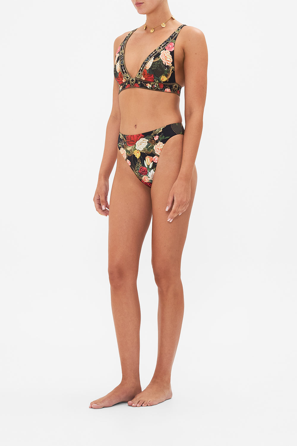 The CAMILLA DRAPED TOP WITH HARDWARE VALLEY OF THE QUEENS in our  print.