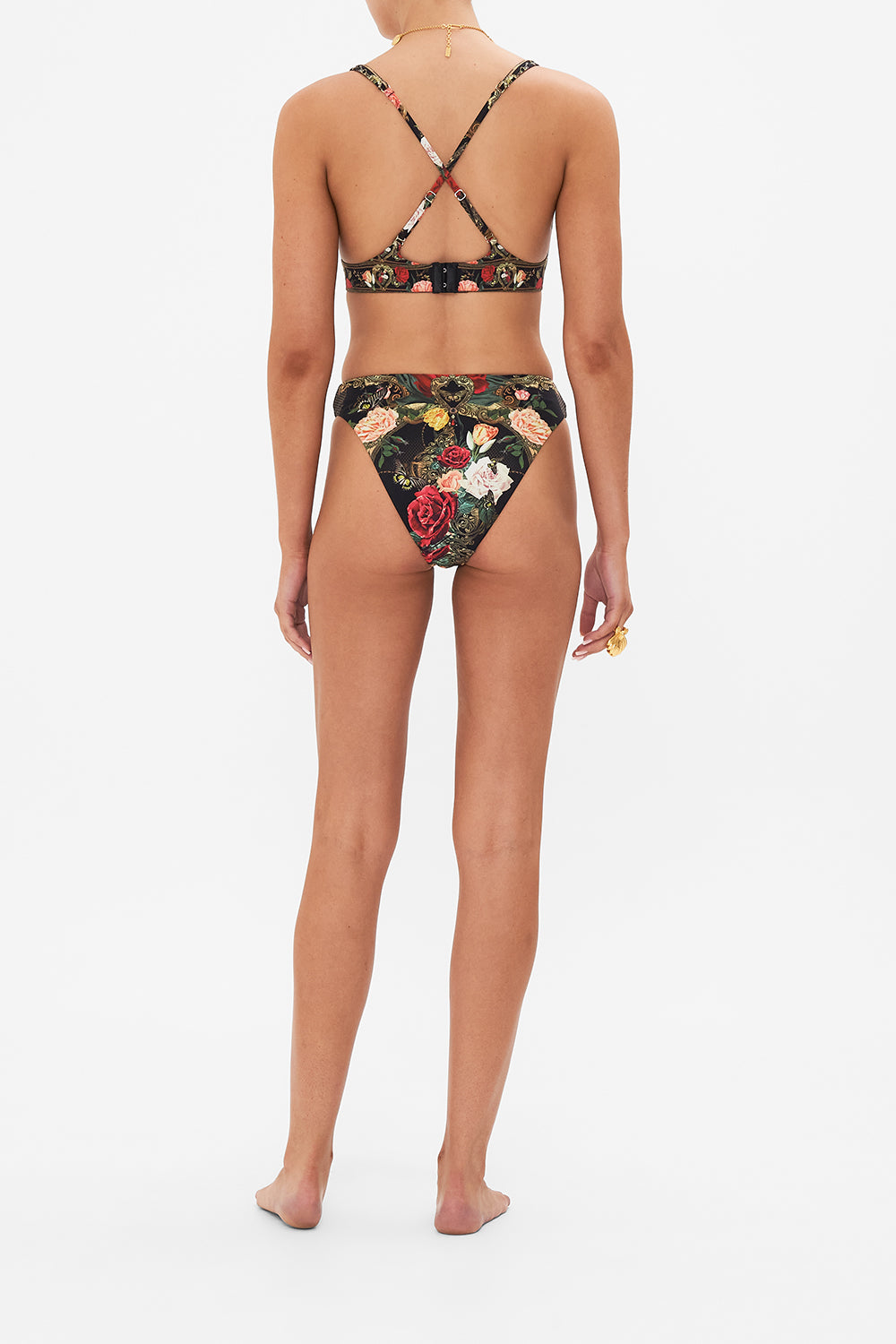 The CAMILLA DRAPED TOP WITH HARDWARE VALLEY OF THE QUEENS in our  print.