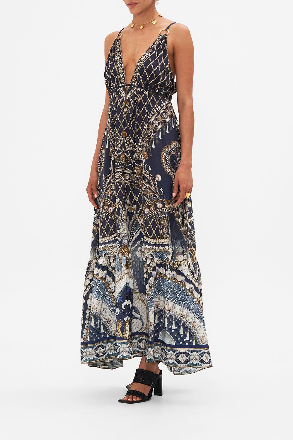 CAMILLA silk tiered dress in Dance With The Duke print