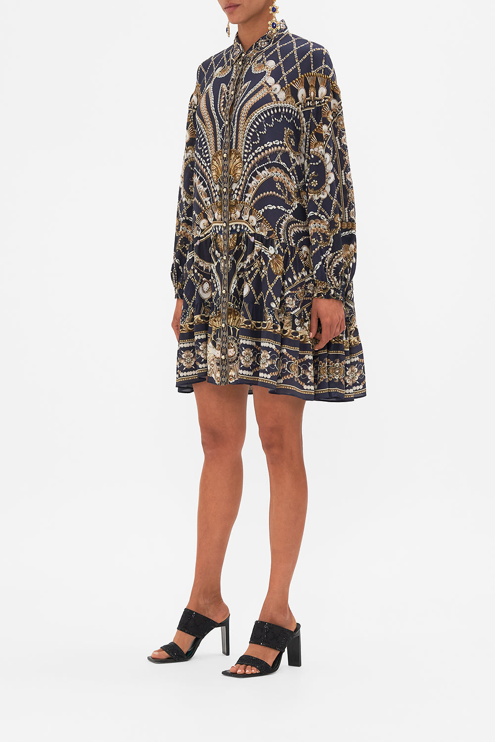 CAMILLA black/Gold Tiered Shirt Dress in Dance with the Duke