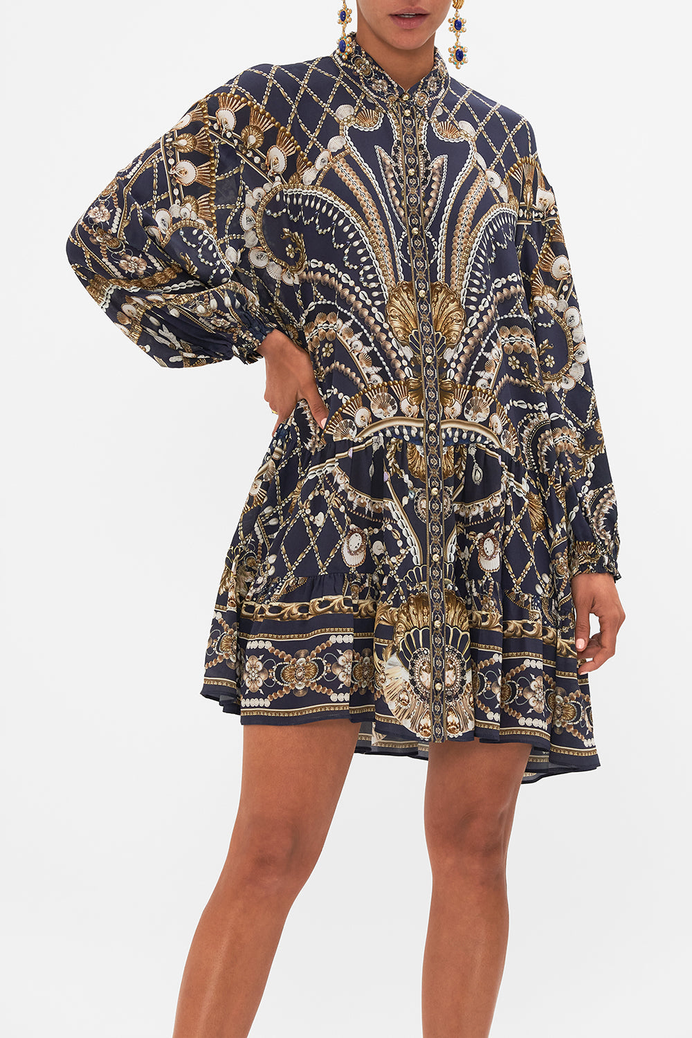 CAMILLA black/Gold Tiered Shirt Dress in Dance with the Duke